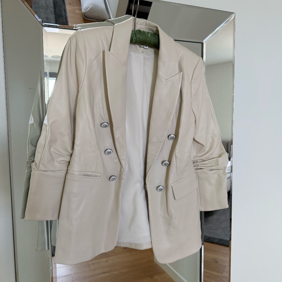 Veronica Beard Beacon Faux Leather Blazer Jacket - Ecru, size 6 - Picture 4 of 7